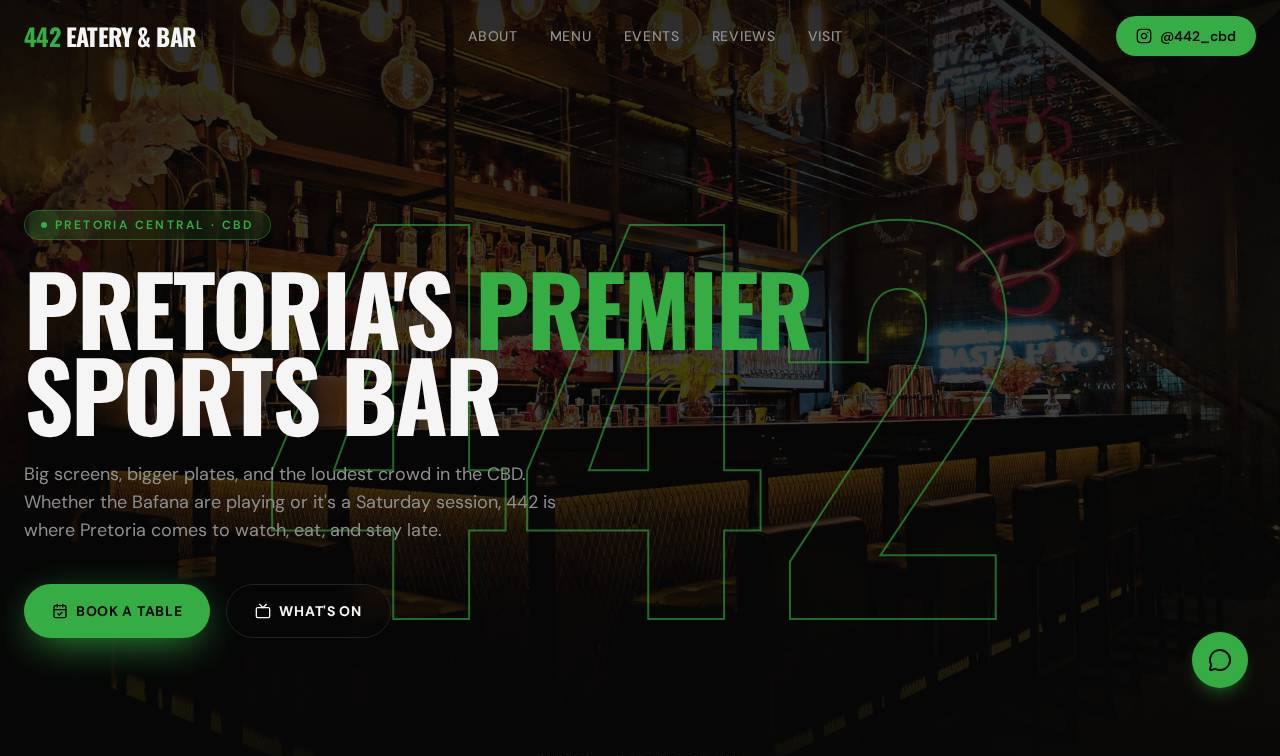 Screenshot of the 442 Eatery & Bar restaurant website built by Nhluvuko Tech