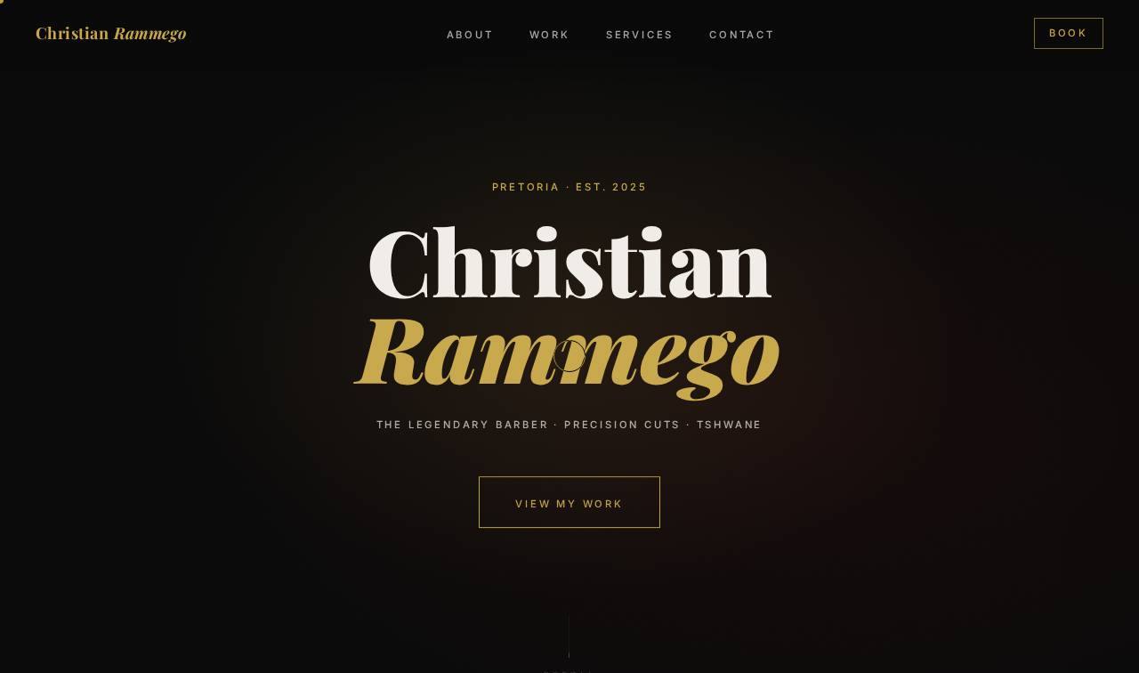 Screenshot of the Christian Rammego | The Legendary Barber personal brand website built by Nhluvuko Tech